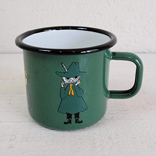Mumin Tasse Snufkin Grün, Emaille, 370ml, Groß, Becher Tasse für Mädchen, Jungen, Kinder und Erwachsene