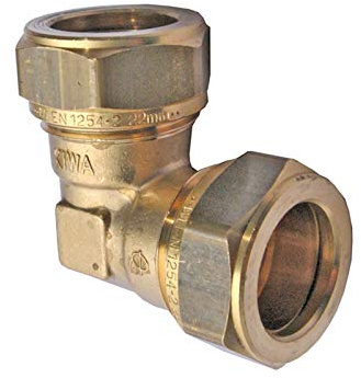 Messing Klemmverschraubung Winkel 22 x 22 mm für Kupferrohre