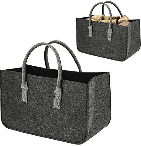 Sac pour bois de cheminée en feutre - Panier solide pour bois de chauffage - Gris clair - 48 x 28 x 25 cm (1 sac à bois gris foncé).