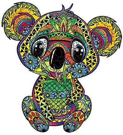 Cuteefun Holzpuzzle für Erwachsene Einzigartiges Tierform 3D Puzzle DIY Formpuzzle Süßer Tier Koala Puzzle 215 Teile(A4 Größe)
