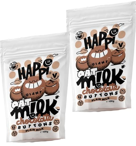 Happi Oat Milk 2 x 100g - Giant Vegan Chocolate Buttons - Vegan Chocolate Buttons for Cooking
