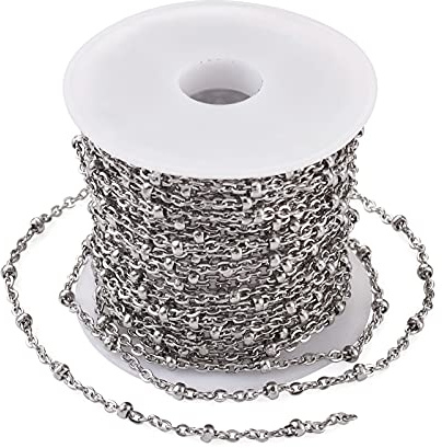 Craftdady - Catene forzatine in acciaio inox con palline mini rondelle saldate, bobina da 5 m, per la creazione di collane e bracciali fai-da-te