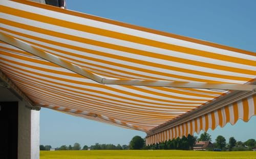 Mendler Elektrische Kassetten-Markise T123 - Polyester Orange/Weiß | Vollkassette, Volant, 4,5x3m