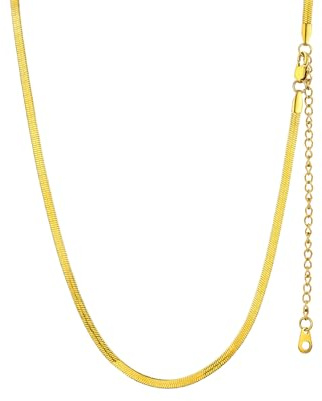 GoldChic Flache Schlangenkette Damen Halskette ohne Anhänger Choker Kette aus Edelstahl Plattenkette Schlangenhalskette Frauen Schmuck Schlangen Kette Verstellbare Länge 32/38/46CM, 3/5MM breit