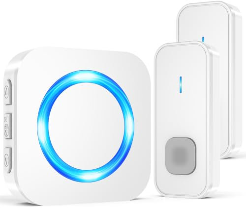SURFOU Wireless Doorbell, Waterproof Plug in Door Bells Cordless Dual Door Chime Bell Operated at 1,300ft Long Range Doorbell, LED Flash 55 Chimes 5 Volume (1 White Receiver + 2 White Transmitter)