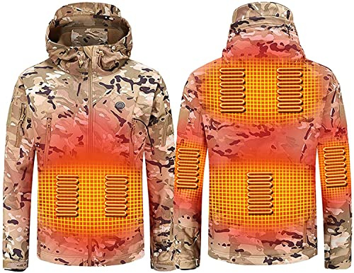 ZLYJ Veste Chauffante Camouflage Pour Homme Femme Avec Puissance Mobile, Manteau Chauffant Electrique Chaud Chasse Randonnée A,XXXXL