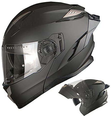 1Storm Motorcycle Modular Full Face Helmet DOT Adults Street Bike Flip up Dual Visor Sun Inner Shield Anti Fog Pinlock Ready Shield: Matt Black