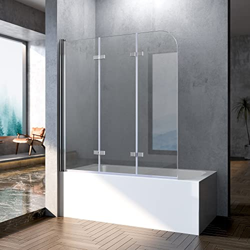 Duschwand für Badewanne 120x140cm 3-teilig Faltbar Duschtrennwand Badewannenaufsatz Duschabtrennung mit 6mm Nano Easy Clean Glas