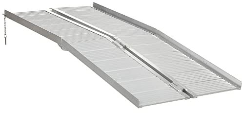 HOMCOM Rampa per Sedia a Rotelle e Scooter per Disabili Pieghevole, Lega di Alluminio Antiscivolo Capacità 272 kg, 183x72x5 cm, Argento