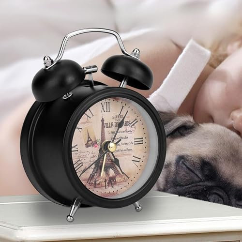 YWBL-WH Mini Réveil Numérique, Réveil à Deux Cloches, Horloge de Table de Bureau Muette avec Lumières pour la Maison et Le Bureau, Réveils (Le Noir)