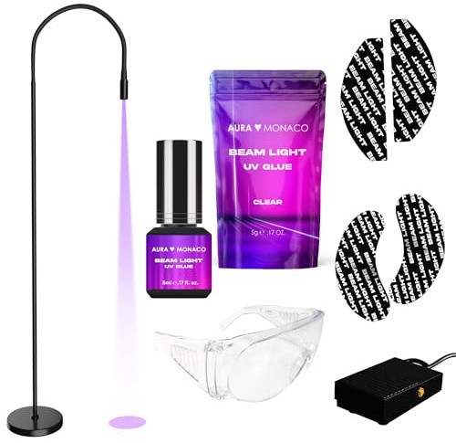 AURA Monaco | Beam Light UV Lash System S6 – Complete Set – Professionelles UV Wimpernverlängerungs-Set mit UV LED Lampe, Fußpedal, Super Fast Kleber, Schutzbrille