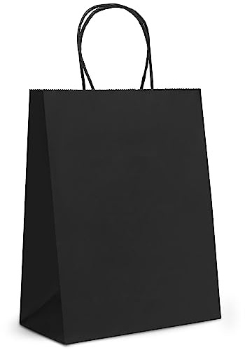 GIFTSAY 50 st svarta kraftpapperspåsar 15 x 8 x 21 cm, 120 gsm svart papper presentpåsar med handtag, svarta papperspåsar för detaljhandel, shopping, affärer, presentförpackning