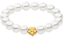 Purelei® Shiny Bloom Anello (oro, argento, oro rosa), impermeabile, elastico da donna in perle, elegante anello con perline Seashell, regalo da donna, diverse misure, Acciaio inossidabile, Seashell