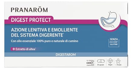 PRANAROM - Digestarom - Digest Protect - Apoya el flujo de jugos digestivos - Aceites esenciales de limón y comino 100% puros y naturales - Extracto natural de algas rojas - Vegano - 30 cápsulas