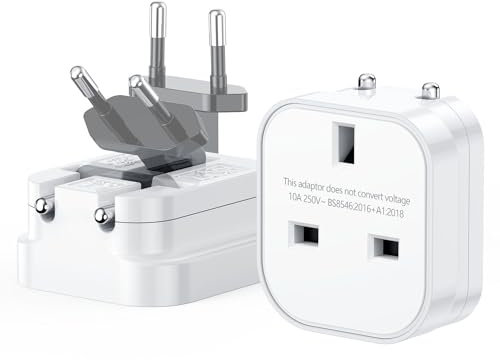 【2 PACK】 UK to European Plug Adapter, Chiefox Travel Adapter UK to Europe, Foldable Plug Adapters Travel Plug EU for Most of Europe Spain Germany France Iceland Poland and More (USB C/E/F)