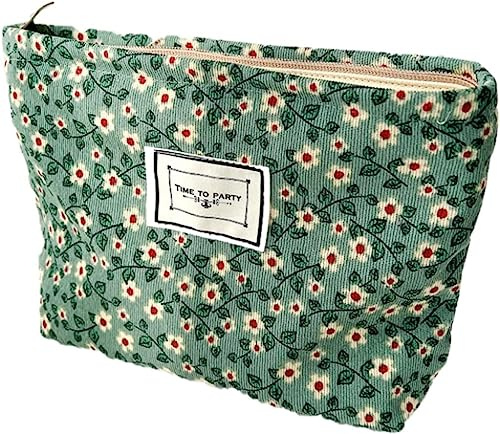 Kosmetiktasche Damen Reise Zubehör Kosmetiktasche Multifunktionale kulturbeutel Tragbare Reisekulturtasche, Makeup Organizer Reisetasche mit Reißverschluss für Toilettenartikel （grün-weiße Blüte）