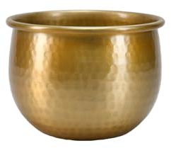 Serene Spaces Living Gold Brass Look Vintage Aluminum Vase - Perfect Decorative Accent for Plants, Weddings, and Events, Metallic Pot for Home, Small, Measures 6.75 Diameter and 5 Tall