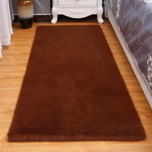 ZWPILY Hochflor Teppich, Einfarbig, Flauschiger Langflor Teppich, Shaggy Flokati, Rechteckig, Pflegeleicht, Wohnzimmerteppich - Fellteppich - Modern Kunstfell Carpet Für Schlafzimmer,Braun,140x200 cm