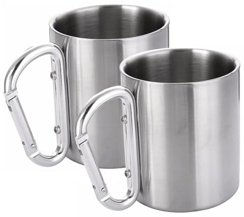 2x Edelstahlbecher, Doppelwandige Edelstahl, Edelstahl Camping Tasse, Kaffeebecher Isolierbecher, Bruchsicherer Thermo Trinkbecher (330ml - Silver)
