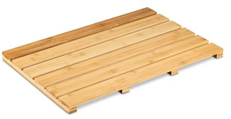Relaxdays Pedana Doccia in bambù, 54 x 36 cm, Tappetino Antiscivolo per la Vasca e la Sauna, Interno e Esterno, Naturale