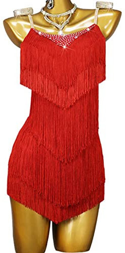 Robe de danse latine professionnelle à franges pour femme - Robe de compétition de salle de bal - Tenue de danse, a, XXXL
