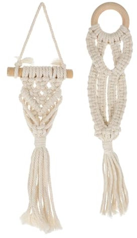 Happyyami 2pcs Boho Macrame Plant Hanger Rope Flower Pot Holders for Indoor Ceiling Display Rustic Woven Design Strong Durability and Air Permeability