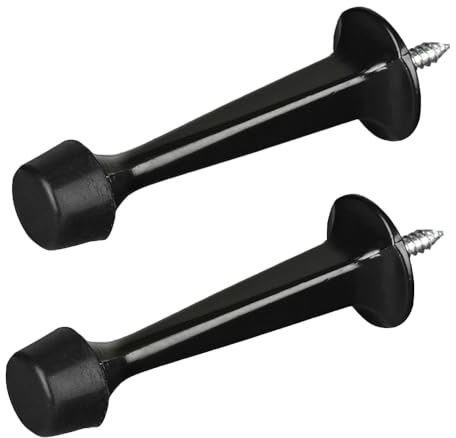 Lot de 2 butées de porte, butée de porte murale en alliage de zinc avec tampon amortisseur en caoutchouc pour intérieur et extérieur, 73 mm, noir