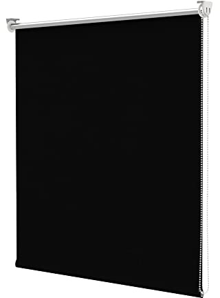 Deswell Verdunkelungsrollo Klemmfix ohne Bohren & mit Bohren Schwarz B120 x H150 cm(Stoffbreite 115cm) Thermorollo Sichtschutz Sonnenschutz, Klemmrollo Wandmontage Seitenzugrollo für Fenster