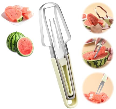 Cortador de Frutas 3 en 1 de Acero Inoxidable, Cortador de Melón Multifunción, 2024 Nuevo Cortador de Melón 3 en 1, Cortador de Sandía de Acero Inoxidable, para Cortar Sandía