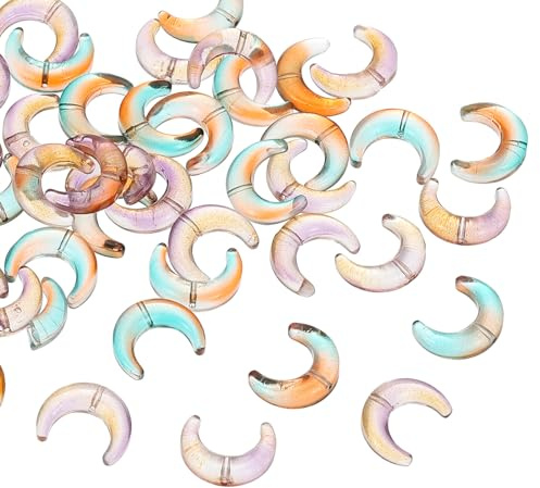 PATIKIL Mond-Halbmond-Perlen, 100er Pack transparente Kristallglas-Mondperlen Abstandshalter winzige hängende Perlen Charm-Anhänger für DIY-Schmuck Gold/Lila, Blau/Grün/Orange
