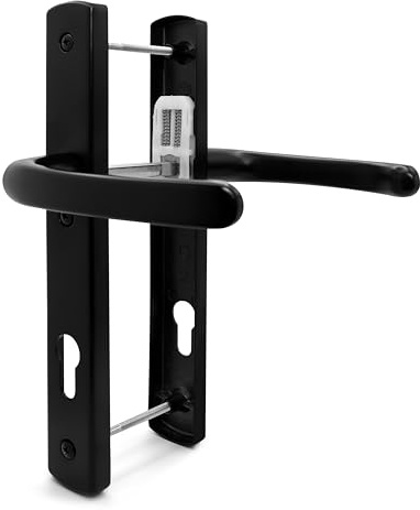 TSS Black UPVC Door Handle Pair, 92mm PZ, Sprung, Lever Lever, 215mm Top to Bottom Screw, 3X Fixing Points, 260mm x 35mm Backplate - PVC Door Handle