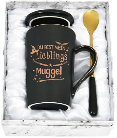 Diztoud Lustige Harry Geschenke Tasse mit Spruch Du bist mein Lieblings Muggel, Geschenk für Freunde Freundin, Weihnachtsgeschenke für Fanartikel Männer, 400ML Keramik Marmorbecher mit Deckel, Löffel