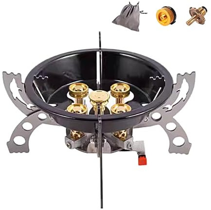 6kw Cucine da Campeggio a Gas Braciere da Esterno Pieghevole Triplo Antivento Corpo in Acciaio Inox Soluzioni per La Cottura All'aperto con Borsa Portaoggetti