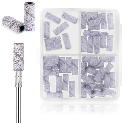 Oruola 50 Stück Schleifhülsen Nagelfräser,Schleifkappen Nagelfräser,240 Grit Schleifbänder Nagelbohrer Bits Set,Schleifkappen Nagelfräser mit 3.1mm-Dorn Nagelfräser Aufsätze für Nageldesign Nagelkunst