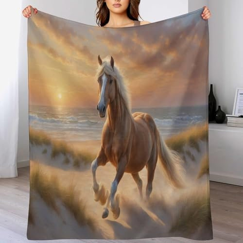 AAPZY Pferd Decke Flauschig & Super Weich - Hochwertige Flannel Fleecedecke Auch Als Wohndecke, Tagesdecke, Sofadecke & Wohnzimmer Geeignet - Überwurf Decke Sofa & Couch, （130×180cm）