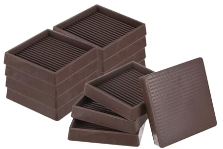 M METERXITY 12-Pack Furniture Coasters Cups, 3 Square Rubber Anti Slide Floor Protector Pads for Sofa Chair/Piano Stopper, Furniture Caster Leg Non Slip Feet Cups [Brown]