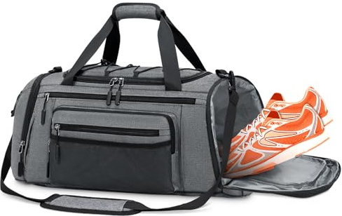 RAINSMORE Borsone Palestra Uomo Donna Borsa Palestra 40L con Scomparto Scarpe e Tasca Umida Borsa da Viaggio Piscina Sportiva Grigio