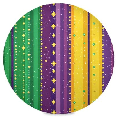 Mardi Gras Carnival Purple Green summer round placemats reusable cloth washable underplate mat farmhouse 15.4