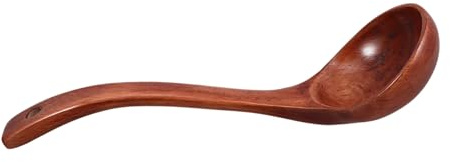 Healifty Louche à Soupe en Bois Massif 24,5 Cm à Long Manche Incurvé, Cuillère de Service Ergonomique Cuisine Domestique et Repas, Ustensile Polyvalent pour Soupes et Sauces
