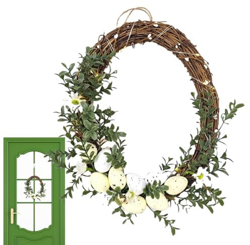 Frühlingshäuser - Osterdekorationen | - Und Frühlingskranz -Design | Osterkranzhängedekoration | Ästhetische Künstliche Handgefertigte Beleuchtete Feder Osterkranz Für Innenwand Im Freien Im Inne
