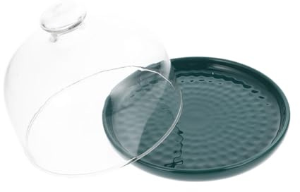 TOPBATHY Piatto da Dessert Set per Esposizione con Coperchio Elegante in Vetro Verde Vassoio per Dolci Unico per Ristoranti e Feste Biscotti e Cioccolato
