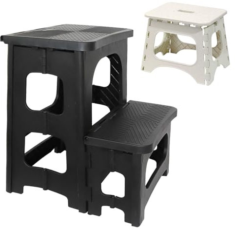 Taburete plegable de 2 pasos con banda de rodamiento antideslizante, capacidad de carga de 150 kg para niños con taburete plegable para cocina, hogar, oficina, exterior