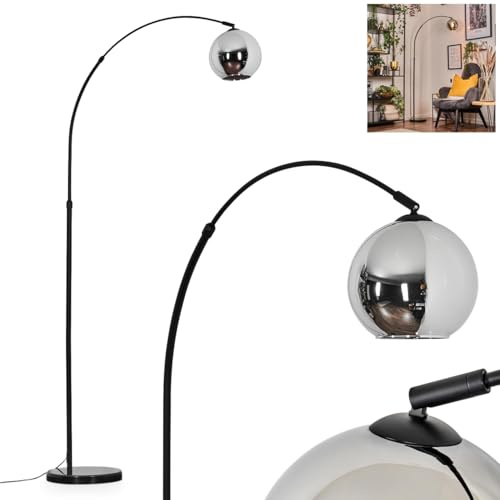HOFSTEIN Stehleuchte Koyoto, Stehlampe aus Metall/Glas in Schwarz/Chrom/Rauch mit Marmorfuß, verstellbare Leuchte im Retro-Design (Schirm Ø 20 cm), Fußschalter, E27, Wohnzimmer, Schlafzimmer, Flur