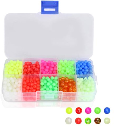 Frdhee 1000pcs Señuelos de Pesca de Cuentas, Pesca Cuentas de Plástico Redondo Grano Glow Aparejos de Pesca Señuelos Características Accesorios para Pesca Nocturna o Pesca en Alta mar