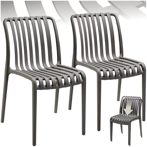 tectake® Gartenstühle stapelbar, Gartenmöbel Set, Balkon Möbel, Bistro Set, Sessel, Outdoor Möbel, Balkonmöbel, Terrassenmöbel - anthrazit, 2er Set
