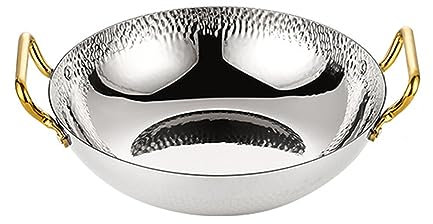 QXSJEDYCH Utensilios de cocina de acero inoxidable Paellera con asas dobles remachadas - Olla española for mariscos de 26/28/30 cm Sartenes antiadherentes for estufa de gas, inducción o eléctrica Plat