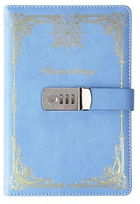 Vintage Lockable A5 Diary - PU Leather Password Notebook Writing Planner Organizer with Combination Lock,100 Sheets Lined Paper(Blue)