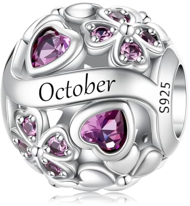 LNQOBU Birthstone Charms für Pandora Armbänder, 925 Sterling silber Herzförmiger Glücksklee-Charme Perlen Liebesherz Anhänger,Geburtstags geschenke für Frauen
