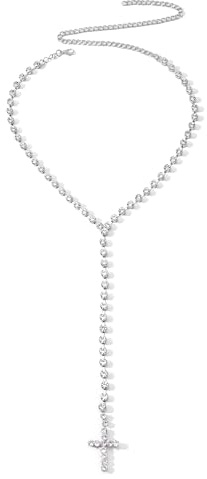 Faletony Glitzer Lange Kette Damen Halskette Goth Strass Kreuz Anhänger Choker Halskette Basic Religion Kette Verstellbare Christian Pray Schmuck Mädchen Geschenke