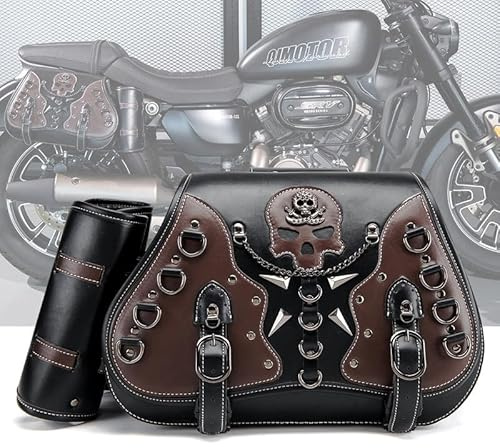 GQDGCU Motorrad Satteltasche Große, Leder Motorradtasche Wasserdicht, Motor Gepäcktasche mit Cup Holder, für Harley, für Honda, für Yamaha, für Suzuki, für BMW, für Kawasaki, 45.5x16x25.5cm (G)